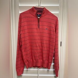 Vineyard Vines Salmon and Blue Striped Quarter Zip Sweater - Size S